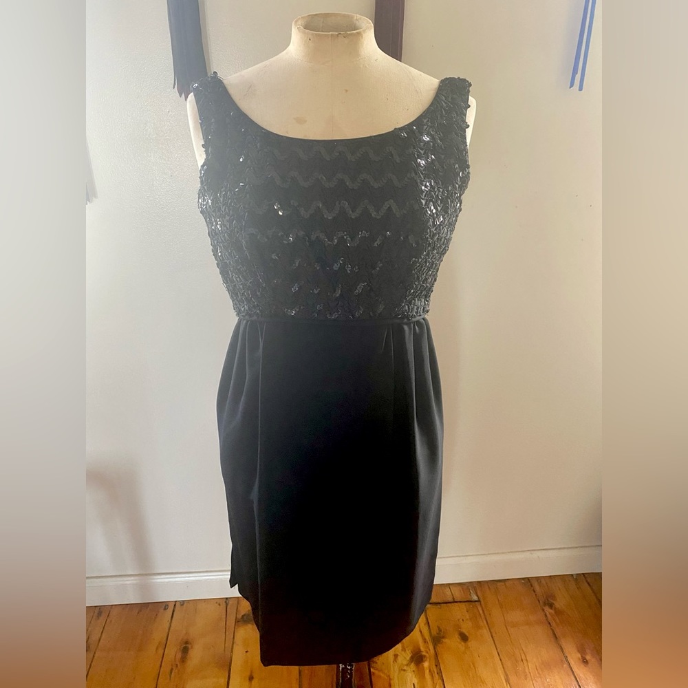 Vintage little black sequin party dress cocktail dress midi 50s 60s dress S